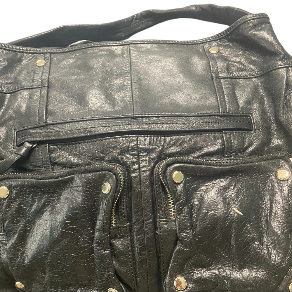Junior Drake Black Leather Hobo Bag with Slouchy Design - Picture 4 of 16